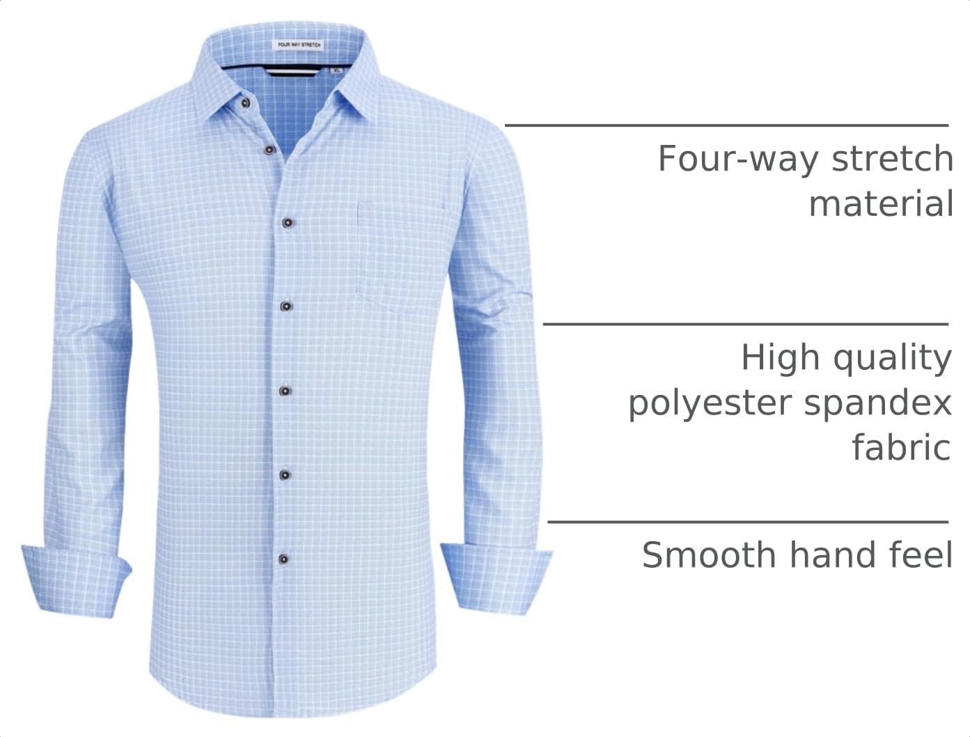 image:imageAlex Vando Mens Wrinkle Free 4Way Stretch Print Business Casual Shirt04 Lt Blue Plaid