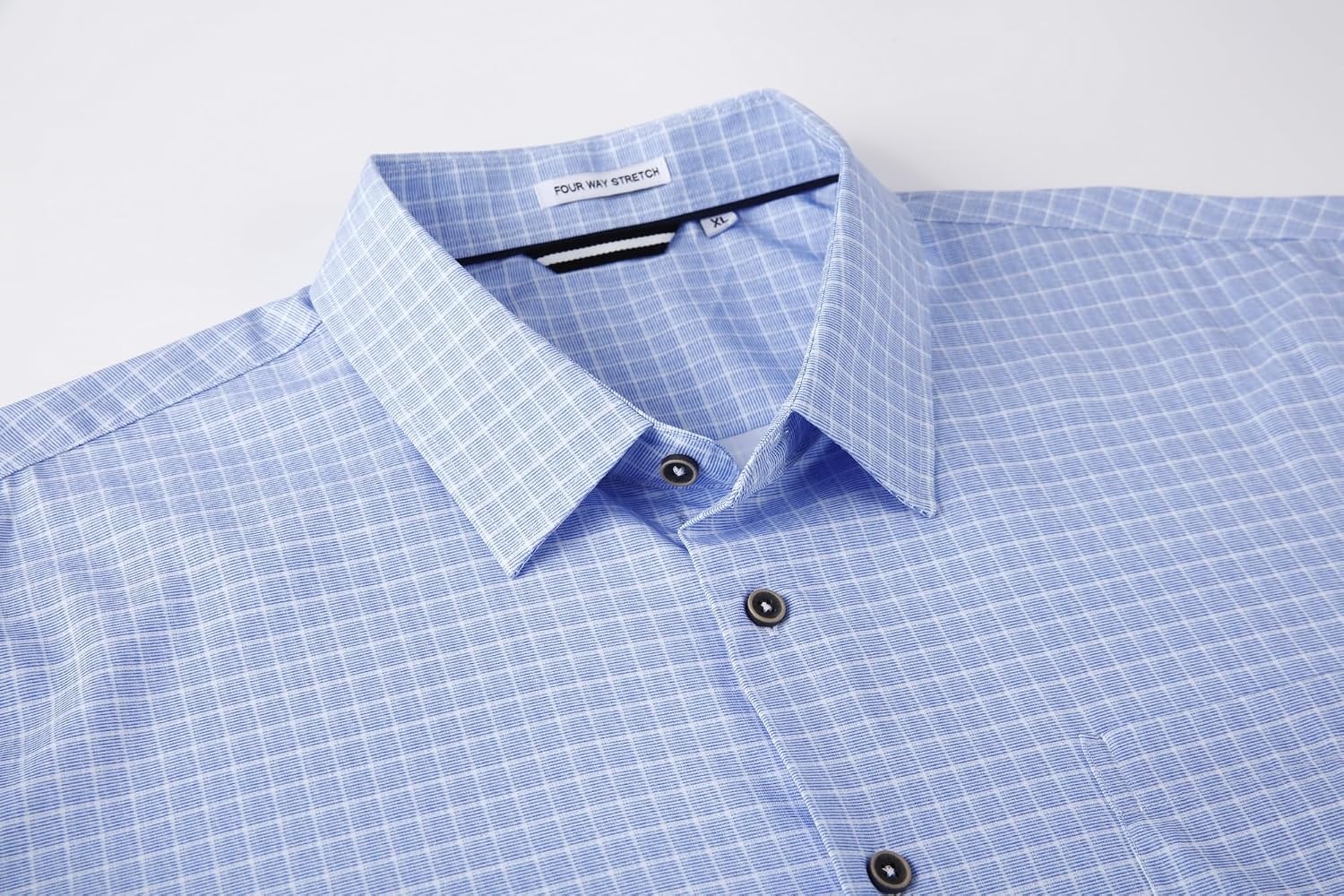 image:imageAlex Vando Mens Wrinkle Free 4Way Stretch Print Business Casual Shirt04 Lt Blue Plaid