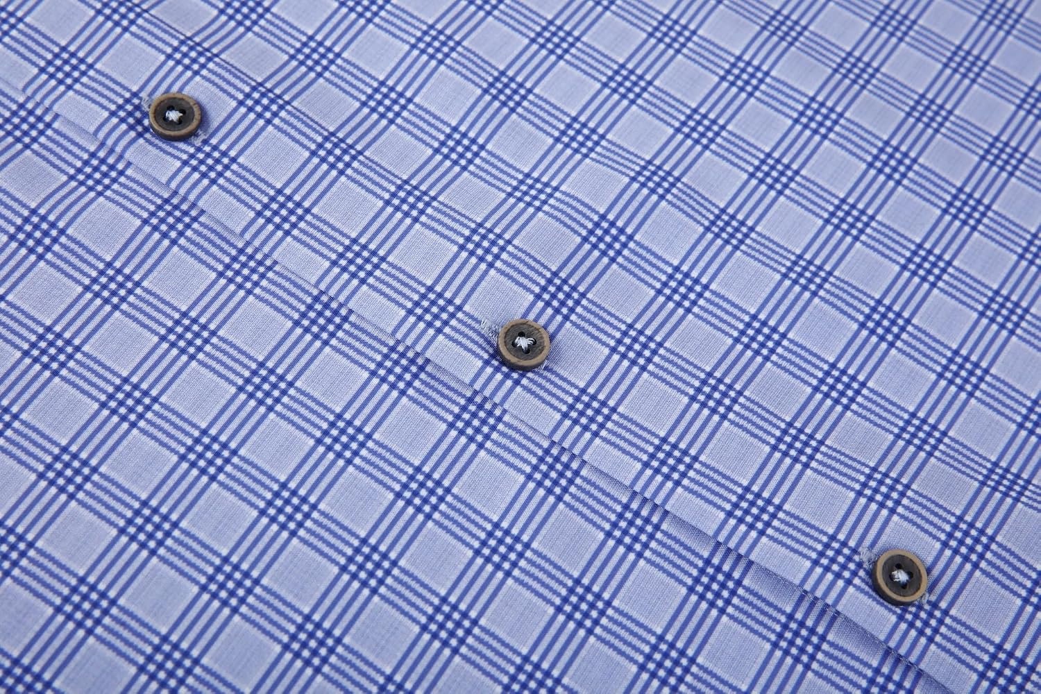image:imageAlex Vando Mens Wrinkle Free 4Way Stretch Print Business Casual Shirt05 Blue Plaid