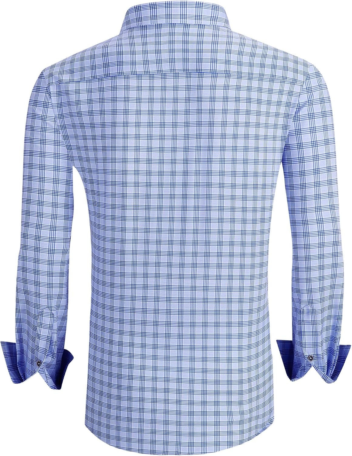 image:imageAlex Vando Mens Wrinkle Free 4Way Stretch Print Business Casual Shirt05 Blue Plaid