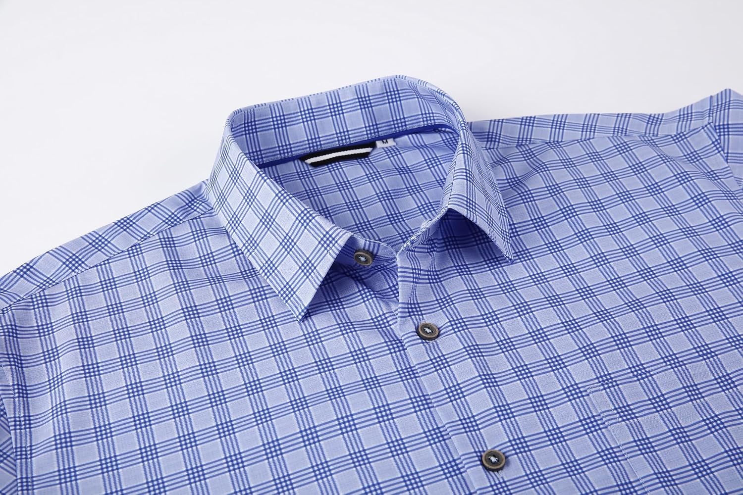 image:imageAlex Vando Mens Wrinkle Free 4Way Stretch Print Business Casual Shirt05 Blue Plaid