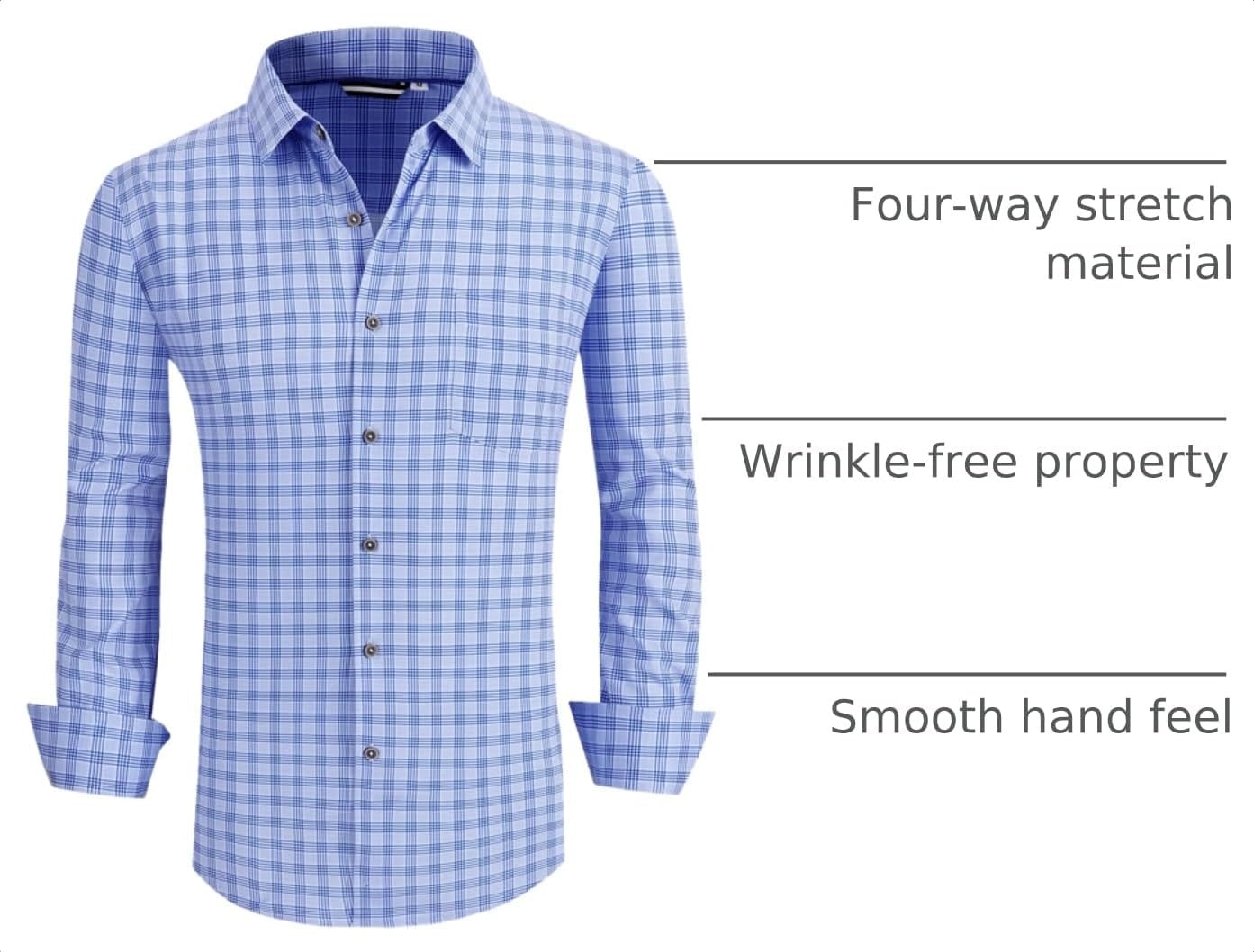 image:imageAlex Vando Mens Wrinkle Free 4Way Stretch Print Business Casual Shirt05 Blue Plaid
