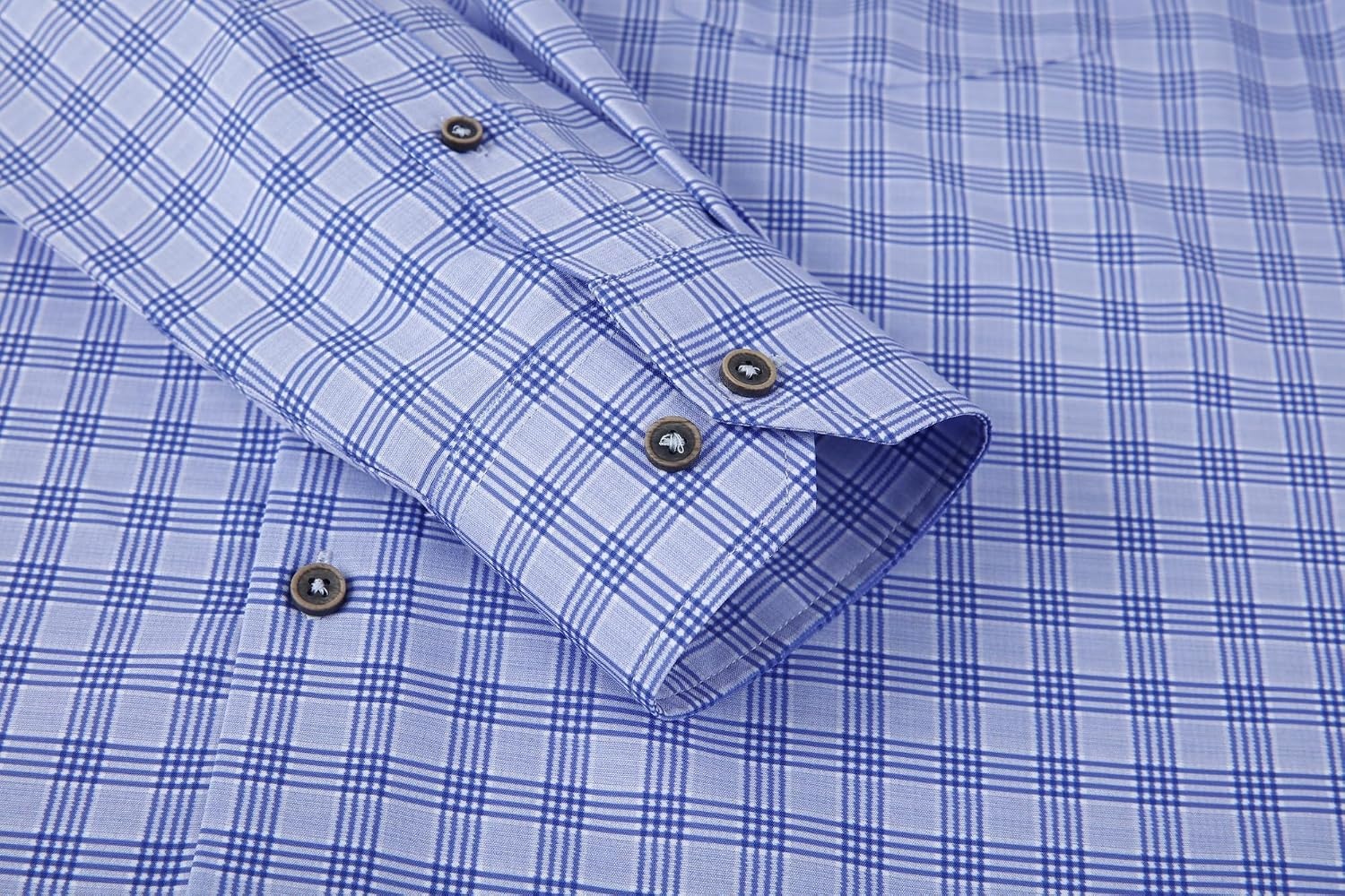 image:imageAlex Vando Mens Wrinkle Free 4Way Stretch Print Business Casual Shirt05 Blue Plaid