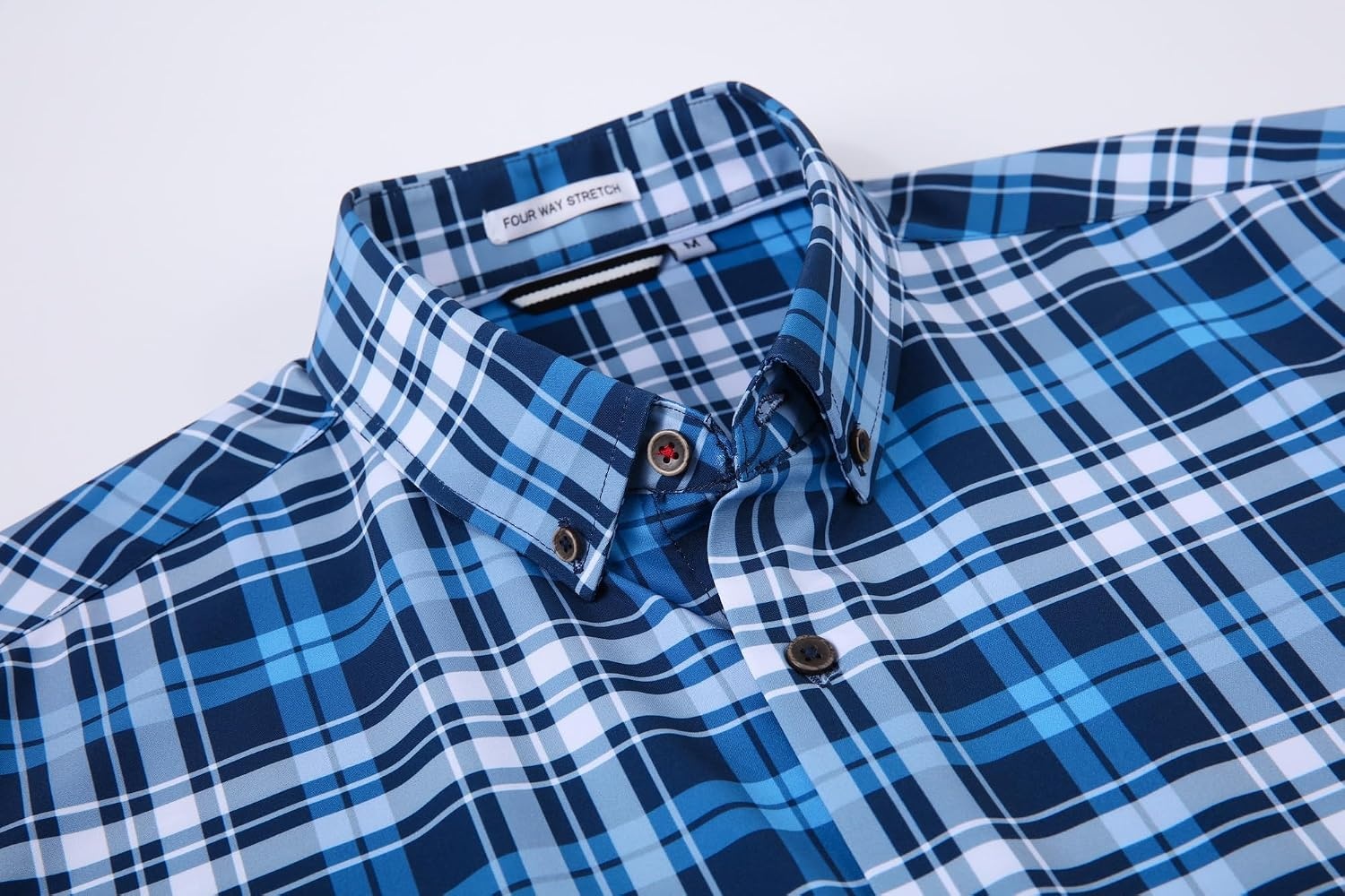image:imageAlex Vando Mens Wrinkle Free 4Way Stretch Print Business Casual Shirt268 Blue Plaid