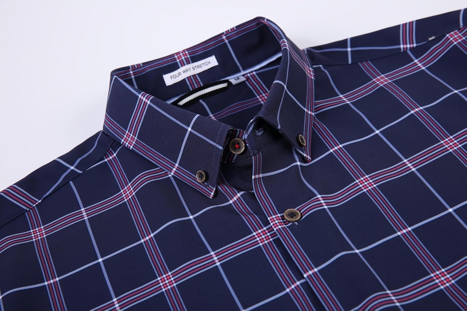 image:imageAlex Vando Mens Wrinkle Free 4Way Stretch Print Business Casual Shirt417 NavyRed
