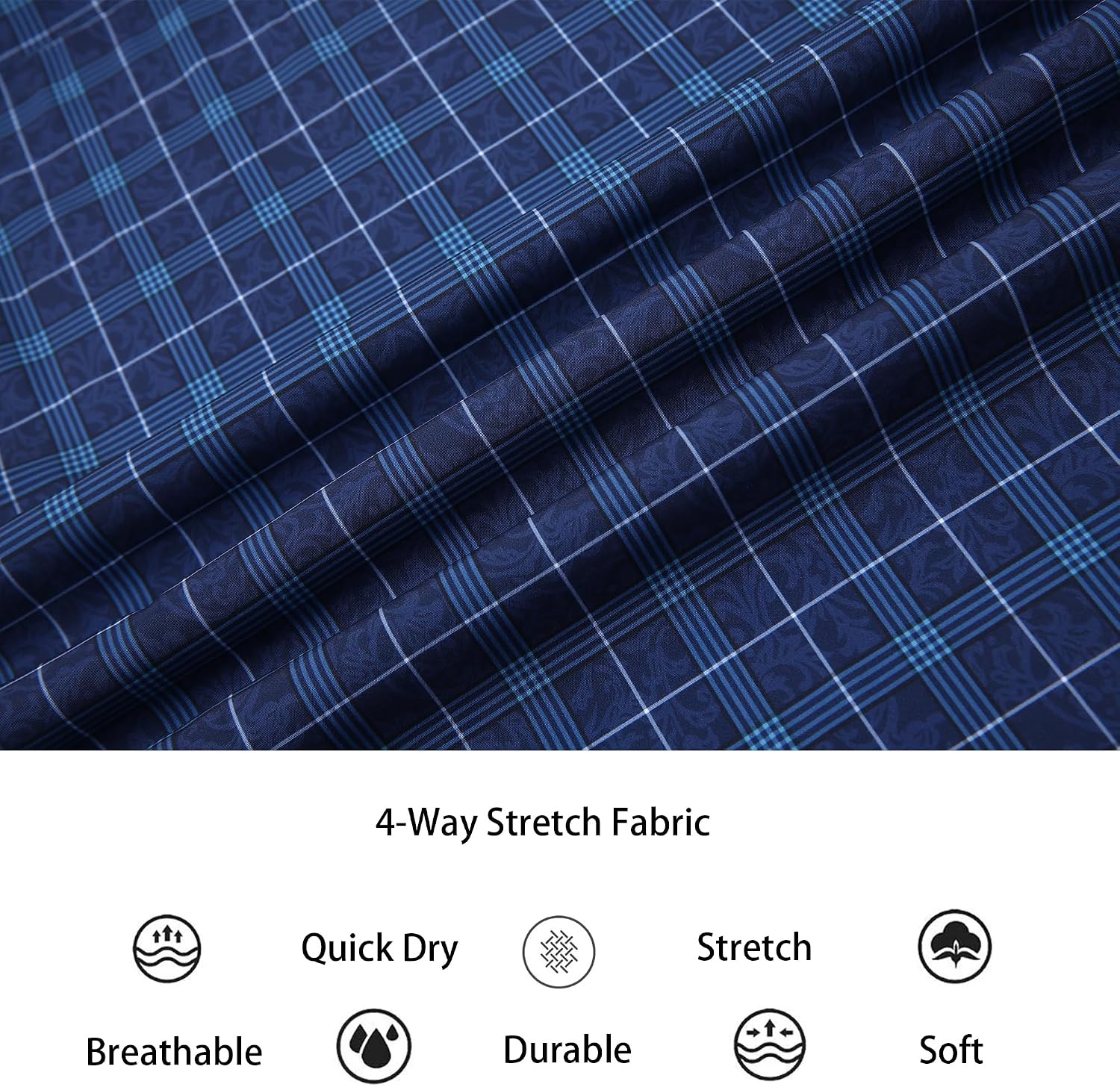 image:imageAlex Vando Mens Wrinkle Free 4Way Stretch Print Business Casual Shirt68 Navy With Print