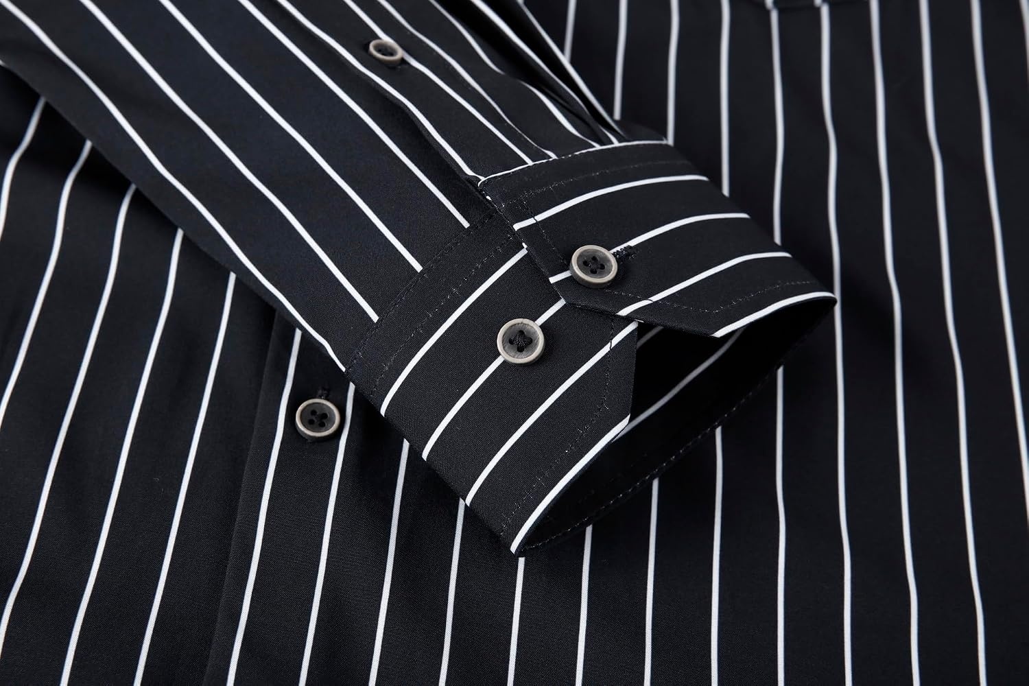 image:imageAlex Vando Mens Wrinkle Free 4Way Stretch Print Business Casual ShirtBlack Stripe