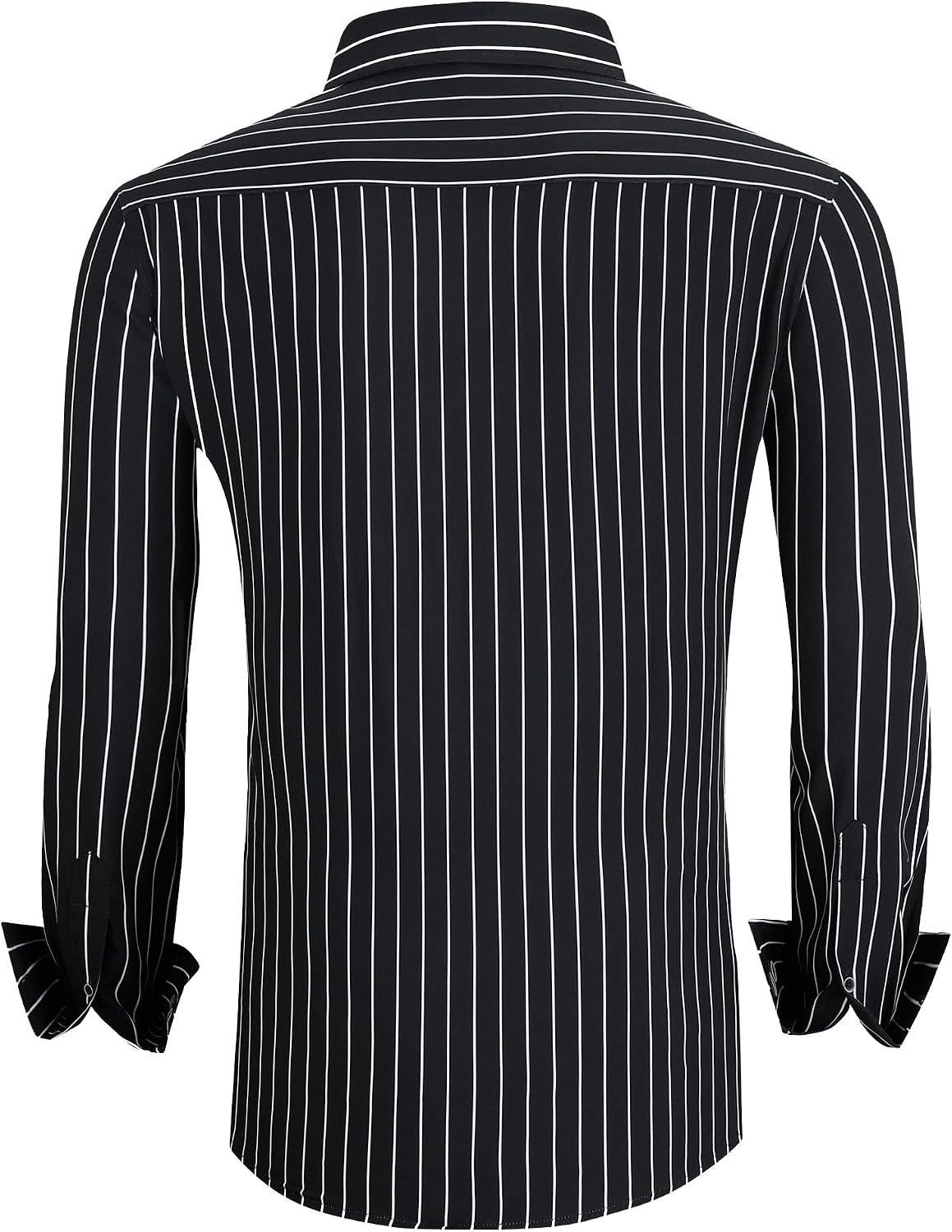 image:imageAlex Vando Mens Wrinkle Free 4Way Stretch Print Business Casual ShirtBlack Stripe