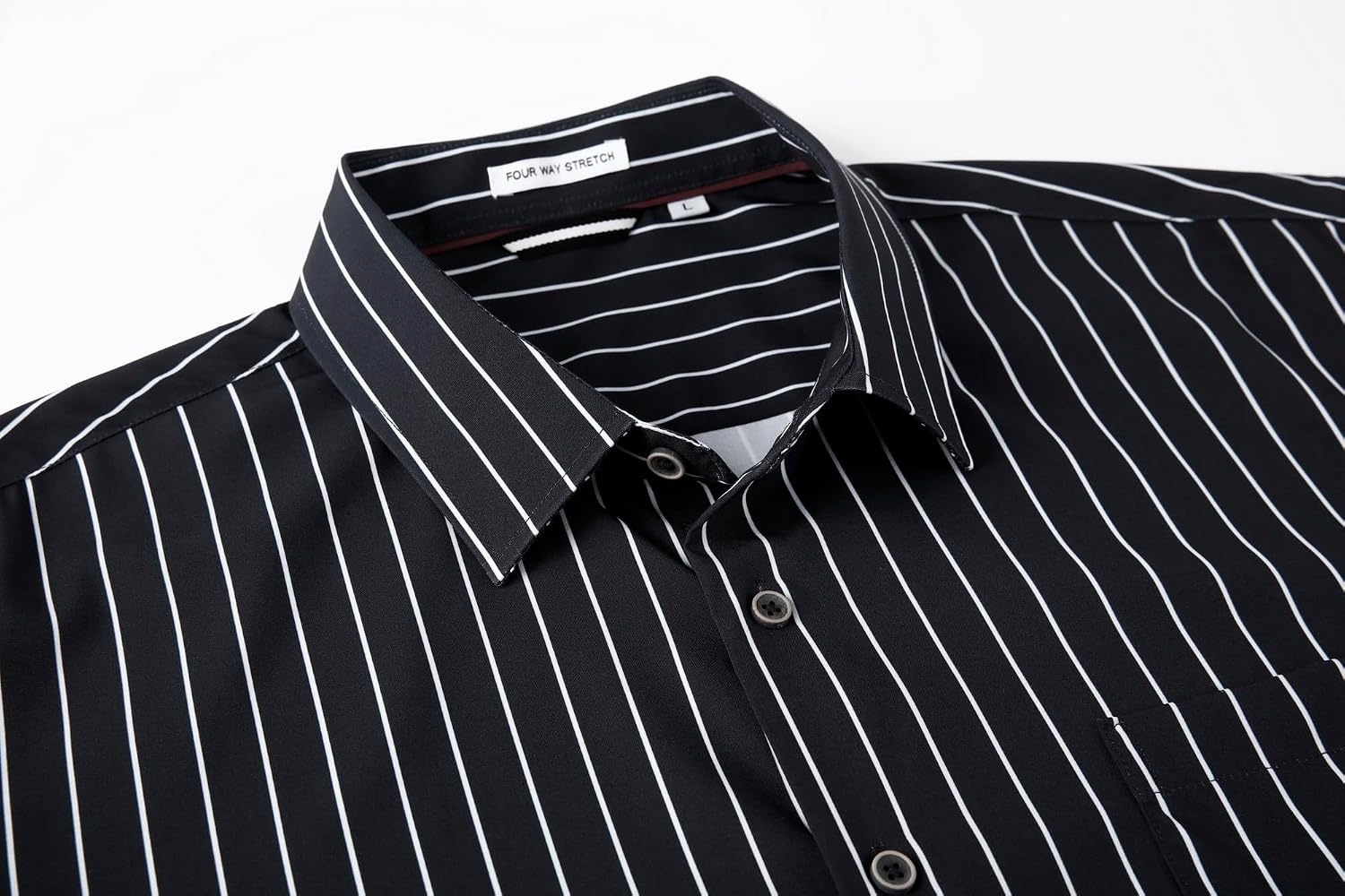 image:imageAlex Vando Mens Wrinkle Free 4Way Stretch Print Business Casual ShirtBlack Stripe