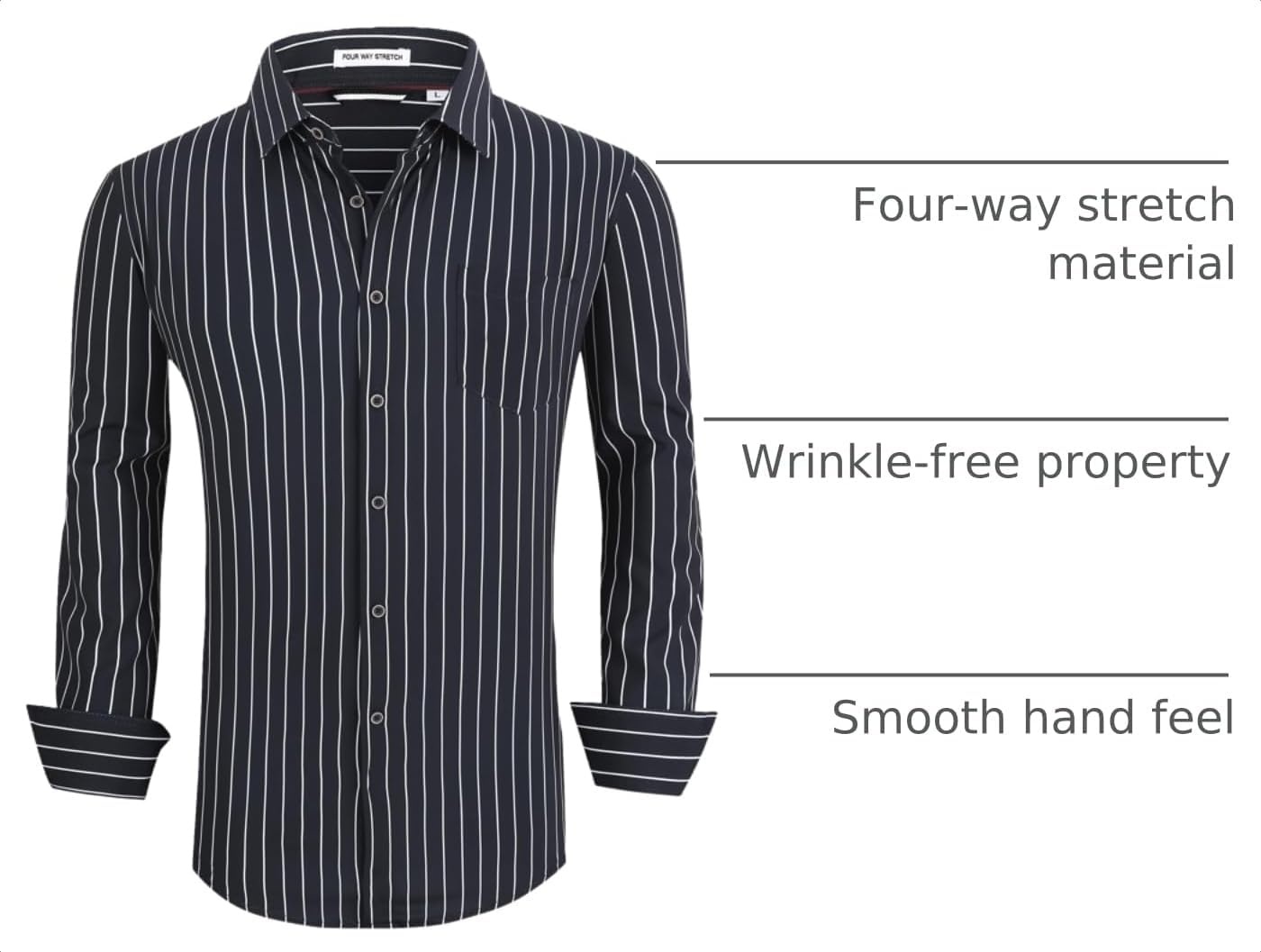 image:imageAlex Vando Mens Wrinkle Free 4Way Stretch Print Business Casual ShirtBlack Stripe