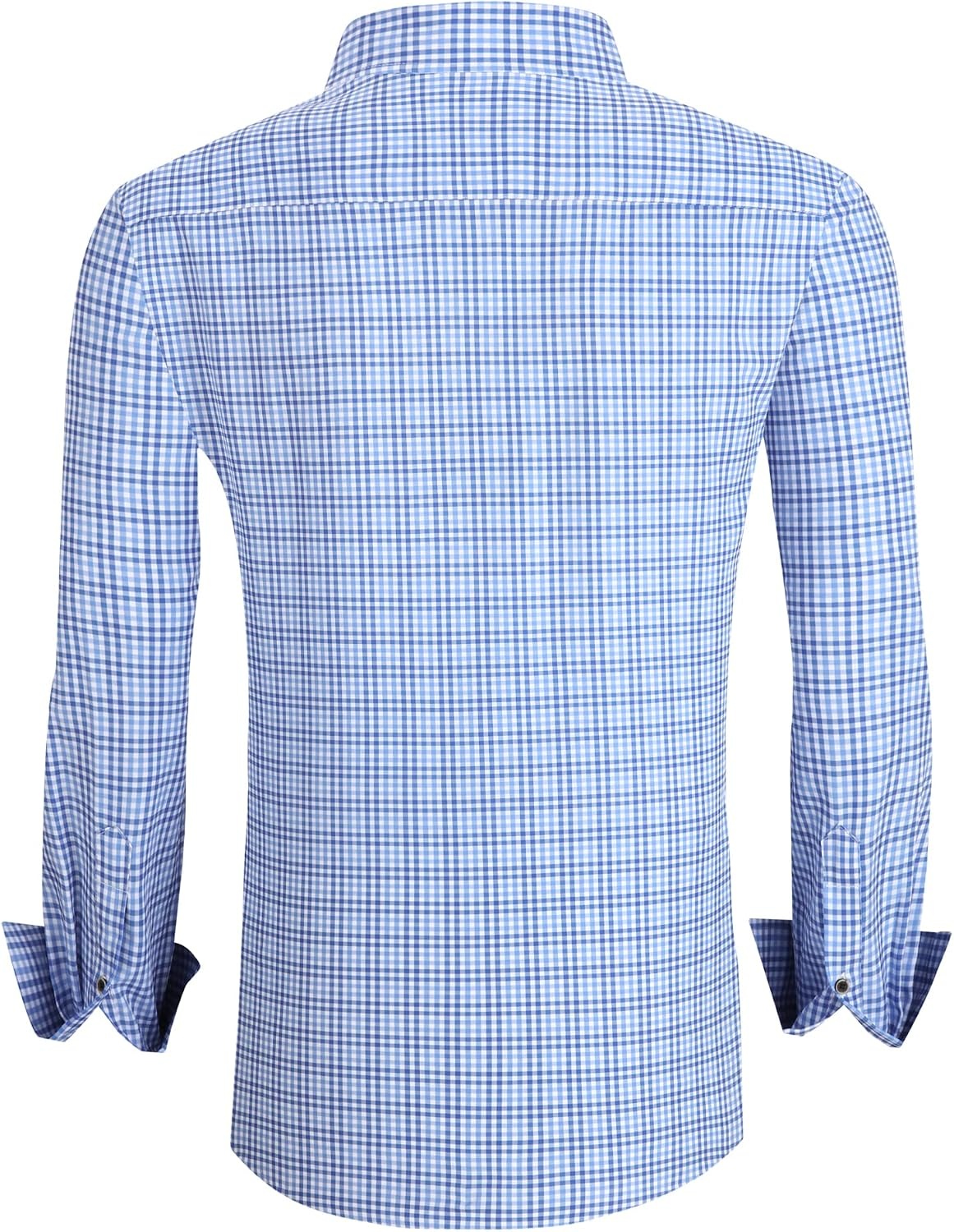 image:imageAlex Vando Mens Wrinkle Free 4Way Stretch Print Business Casual ShirtBlue Plaid