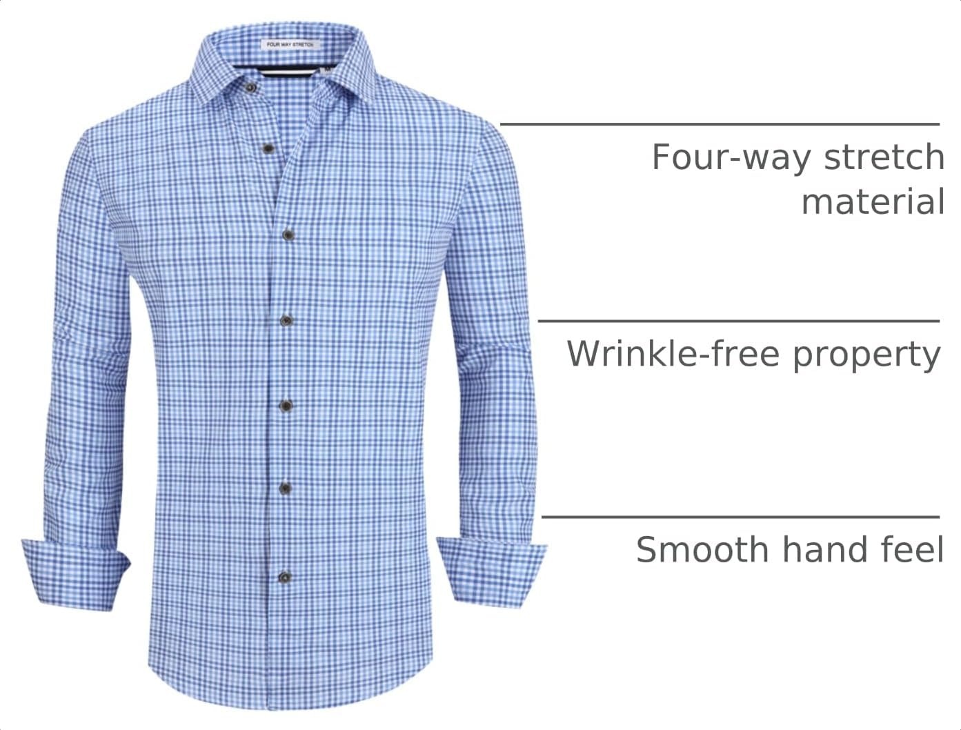 image:imageAlex Vando Mens Wrinkle Free 4Way Stretch Print Business Casual ShirtBlue Plaid