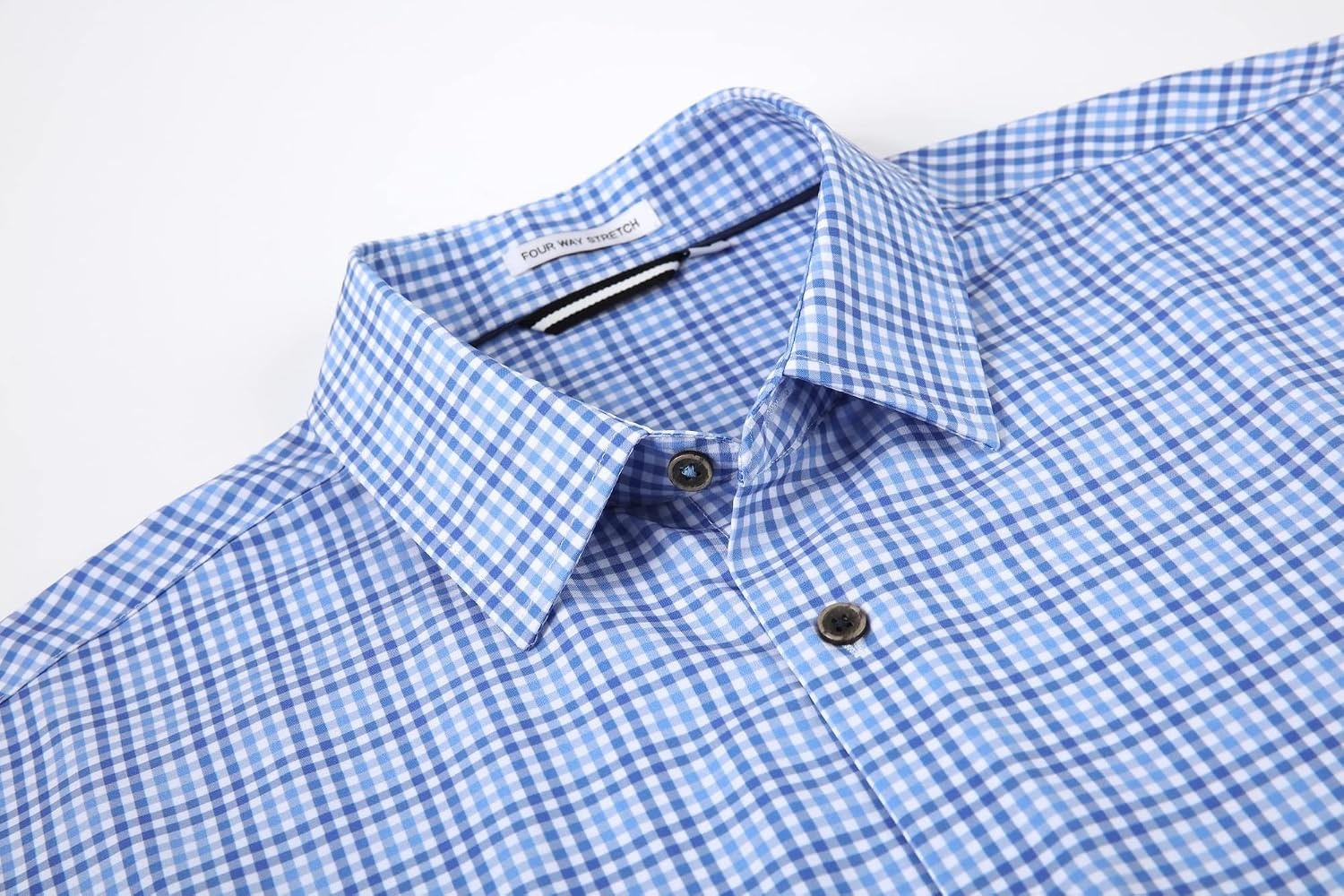 image:imageAlex Vando Mens Wrinkle Free 4Way Stretch Print Business Casual ShirtBlue Plaid
