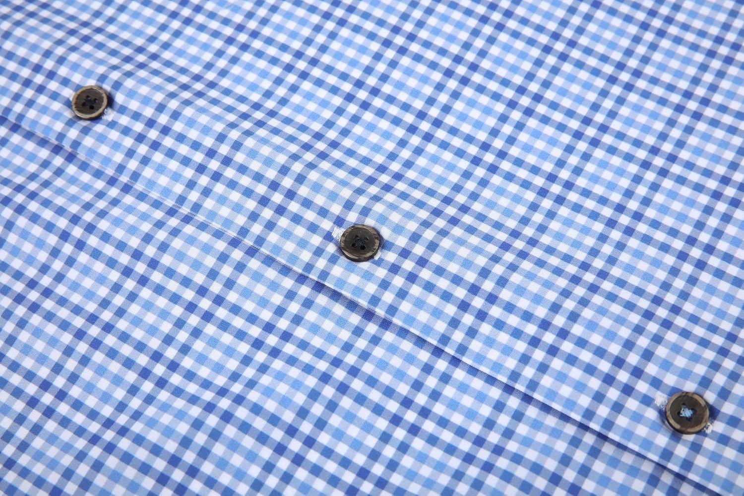 image:imageAlex Vando Mens Wrinkle Free 4Way Stretch Print Business Casual ShirtBlue Plaid