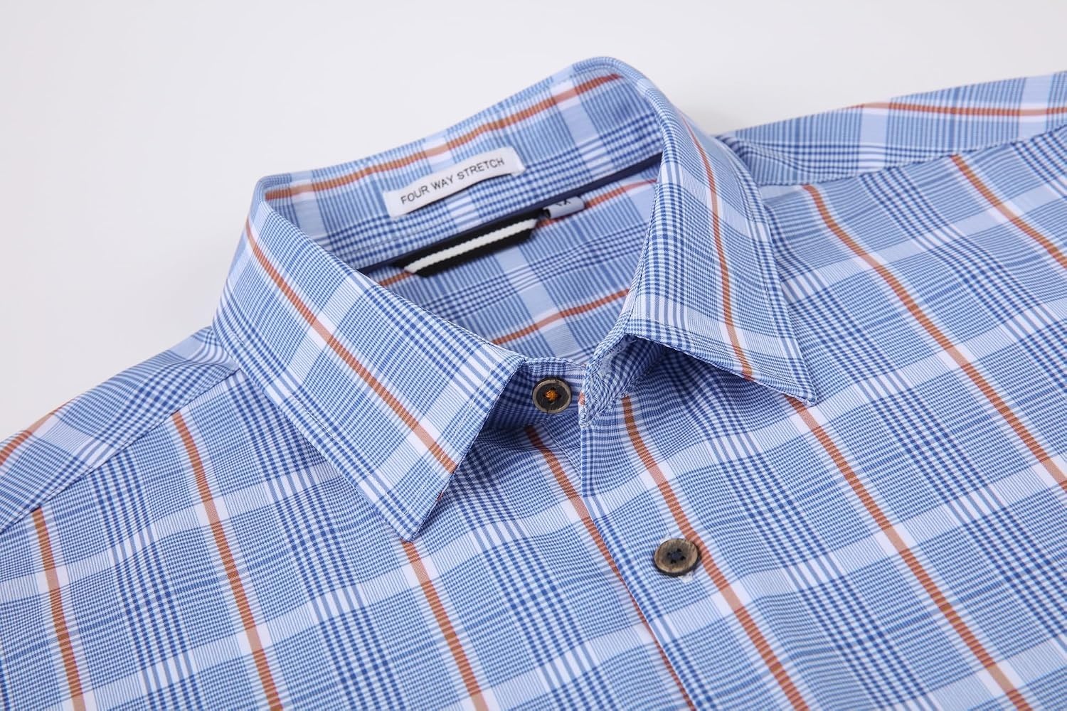 image:imageAlex Vando Mens Wrinkle Free 4Way Stretch Print Business Casual ShirtBlueOrange