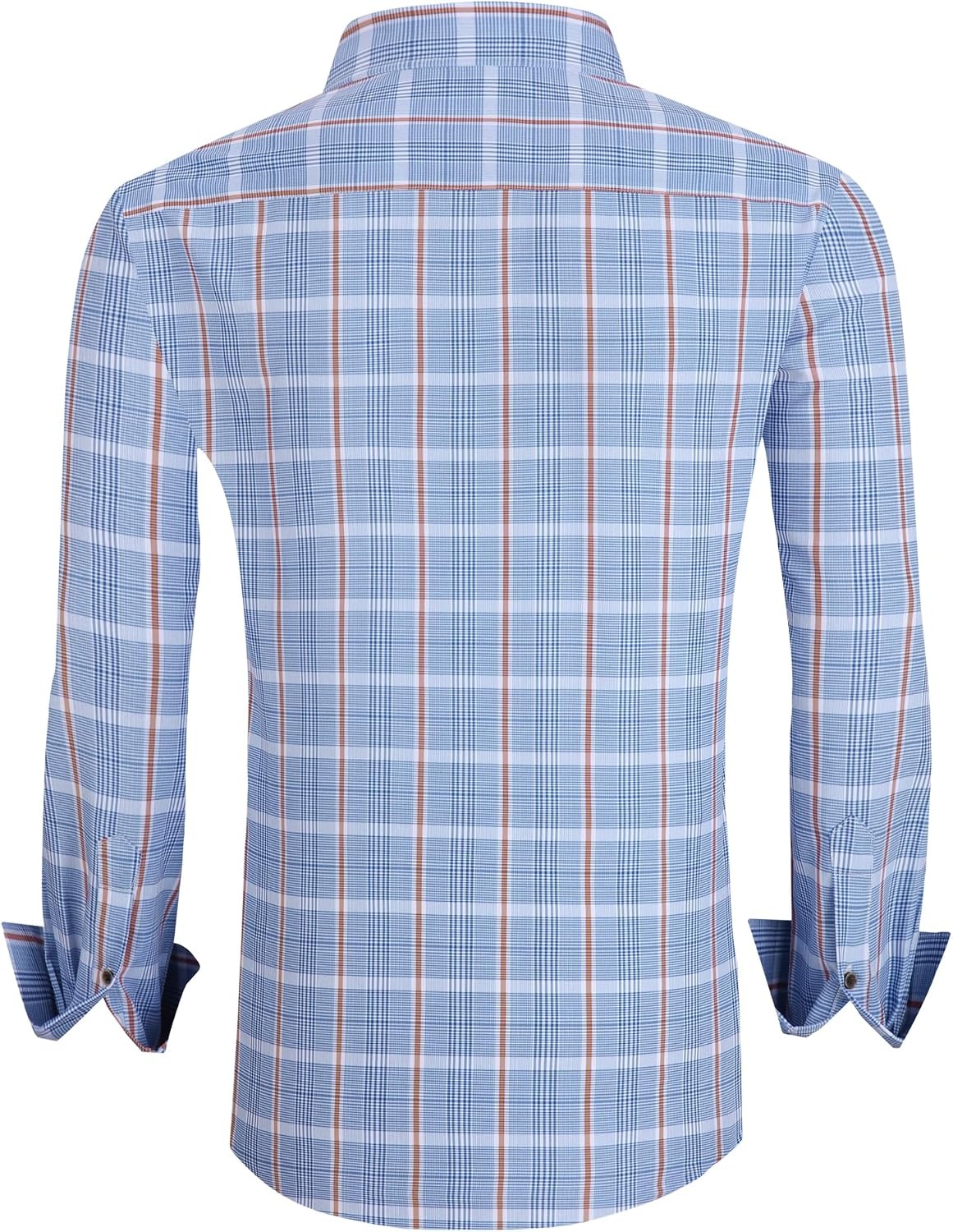 image:imageAlex Vando Mens Wrinkle Free 4Way Stretch Print Business Casual ShirtBlueOrange