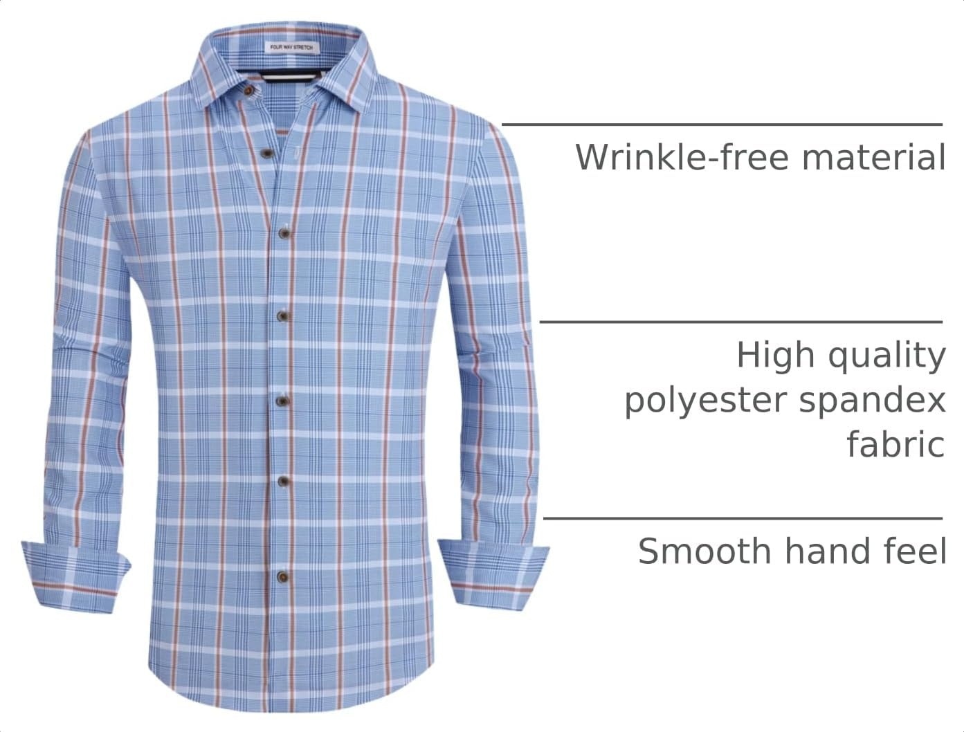 image:imageAlex Vando Mens Wrinkle Free 4Way Stretch Print Business Casual ShirtBlueOrange