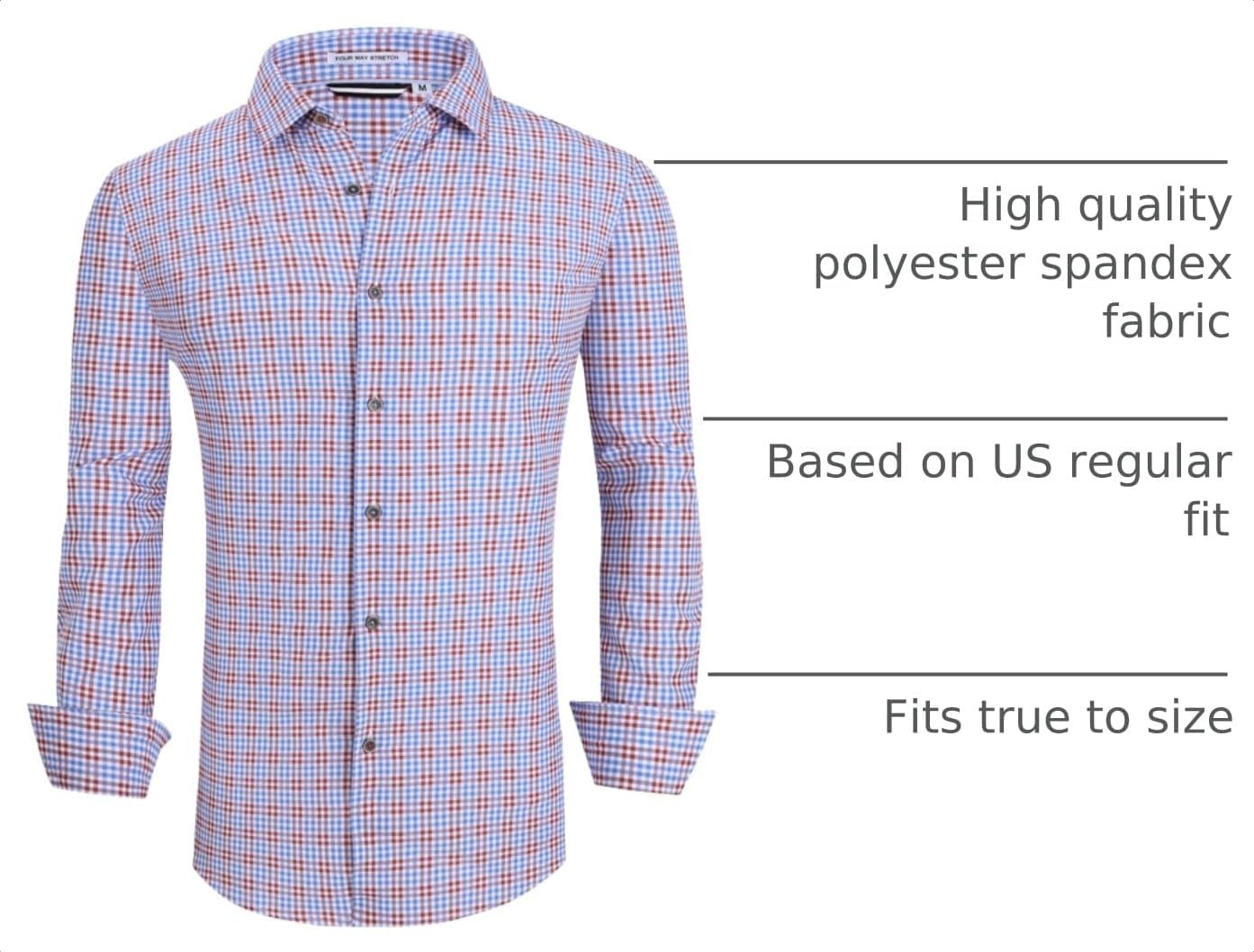 image:imageAlex Vando Mens Wrinkle Free 4Way Stretch Print Business Casual ShirtBlueRed
