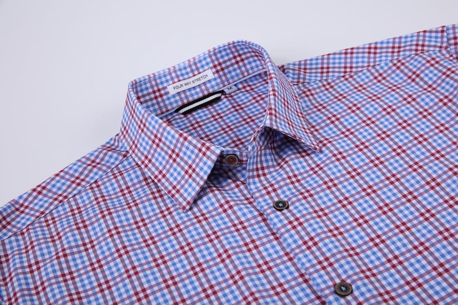 image:imageAlex Vando Mens Wrinkle Free 4Way Stretch Print Business Casual ShirtBlueRed