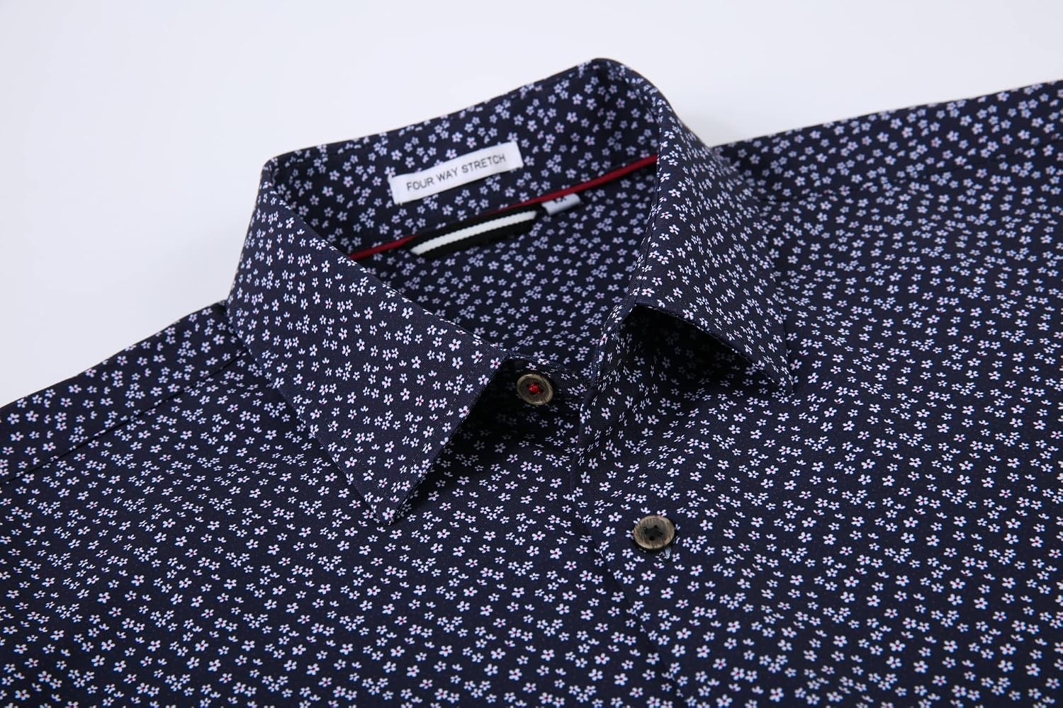 image:imageAlex Vando Mens Wrinkle Free 4Way Stretch Print Business Casual ShirtNavy Flower