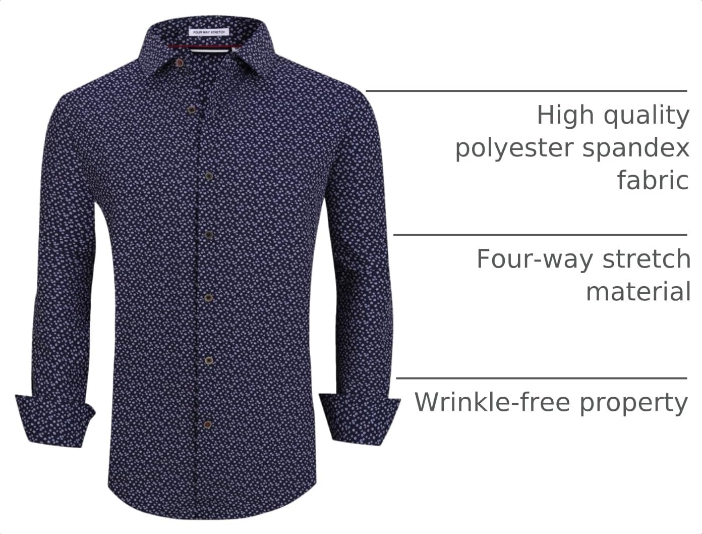 image:imageAlex Vando Mens Wrinkle Free 4Way Stretch Print Business Casual ShirtNavy Flower