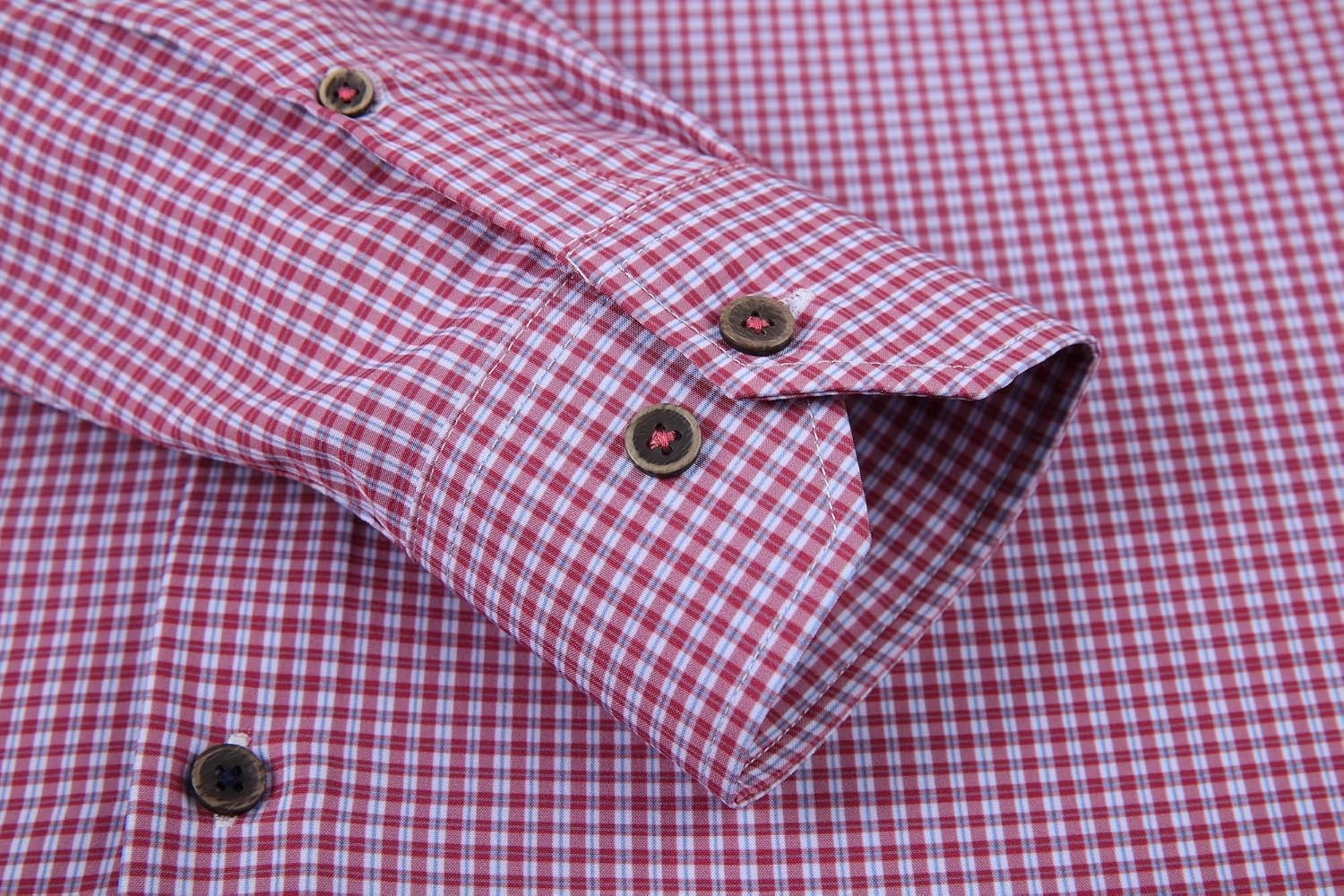 image:imageAlex Vando Mens Wrinkle Free 4Way Stretch Print Business Casual ShirtRed Plaid