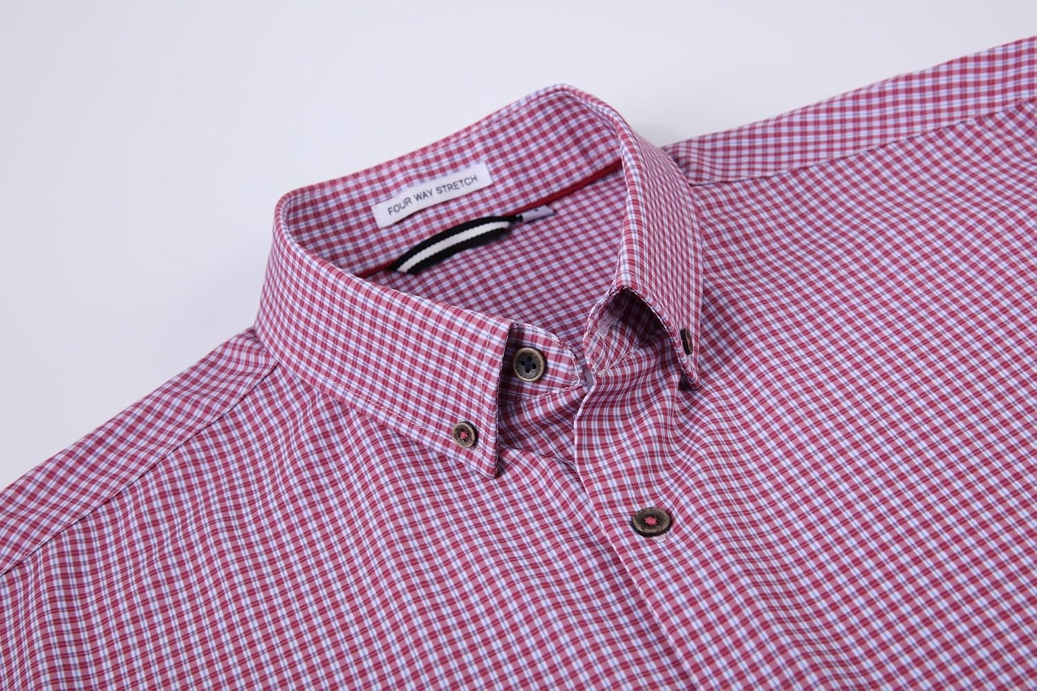 image:imageAlex Vando Mens Wrinkle Free 4Way Stretch Print Business Casual ShirtRed Plaid