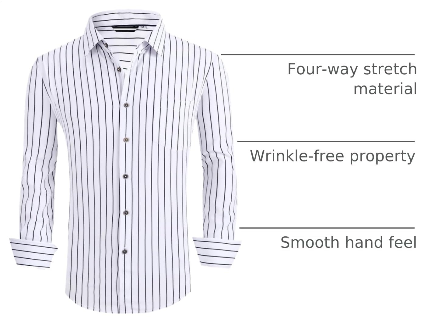 image:imageAlex Vando Mens Wrinkle Free 4Way Stretch Print Business Casual ShirtWhite Stripe