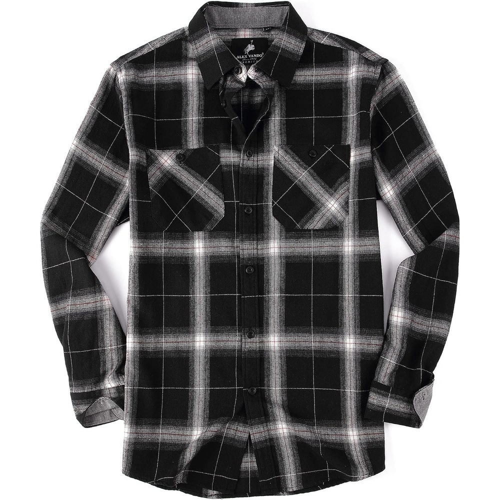 image:imageAlex Vando Mens Button Down Regular Fit Long Sleeve Casual Flannel ShirtsBlackWhite