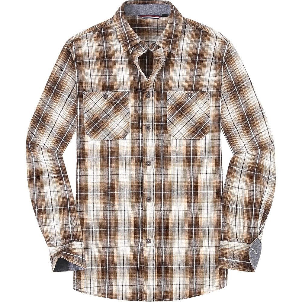 image:imageAlex Vando Mens Button Down Regular Fit Long Sleeve Casual Flannel ShirtsCoffeeWhite N28