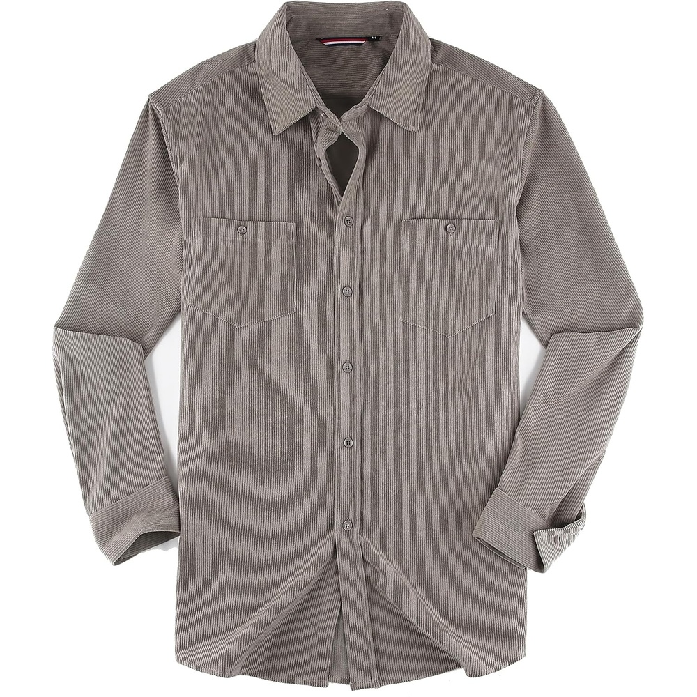 image:imageAlex Vando Mens Button Down Regular Fit Long Sleeve Casual Flannel ShirtsCorduroy Grey