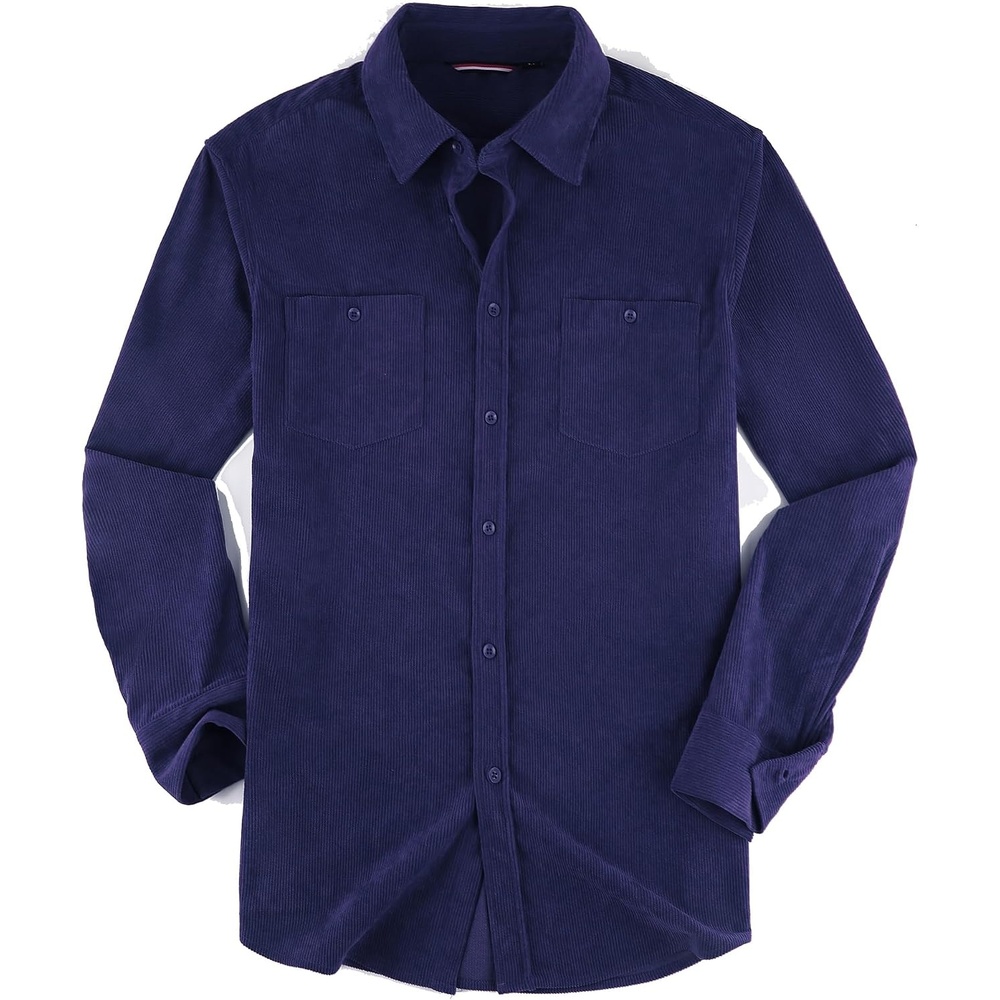 image:imageAlex Vando Mens Button Down Regular Fit Long Sleeve Casual Flannel ShirtsCorduroy Navy