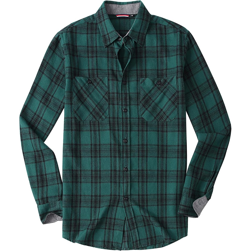 image:imageAlex Vando Mens Button Down Regular Fit Long Sleeve Casual Flannel ShirtsGreenBlack