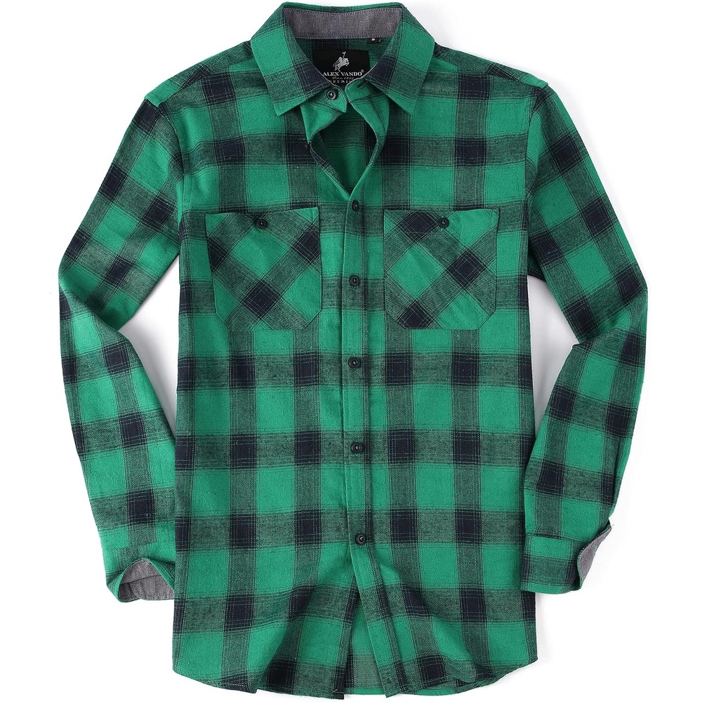 image:imageAlex Vando Mens Button Down Regular Fit Long Sleeve Casual Flannel ShirtsGreenNavy
