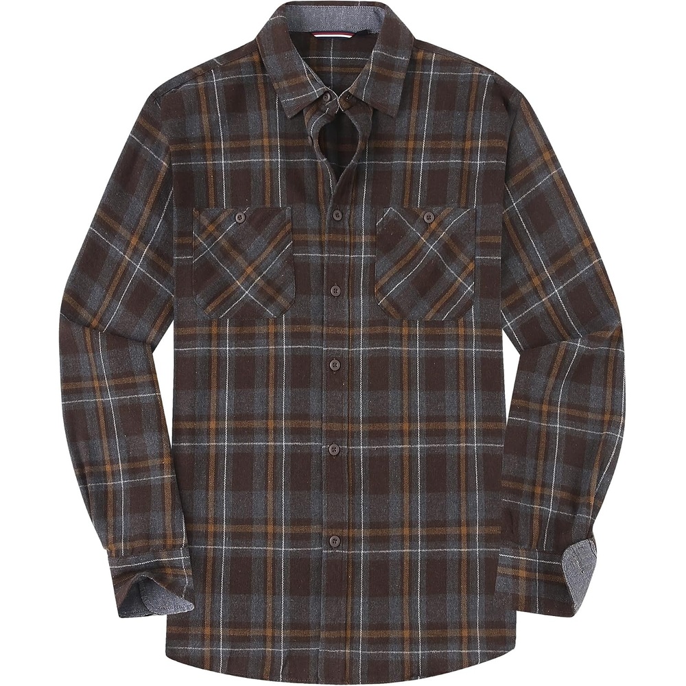 image:imageAlex Vando Mens Button Down Regular Fit Long Sleeve Casual Flannel ShirtsGreyCoffee