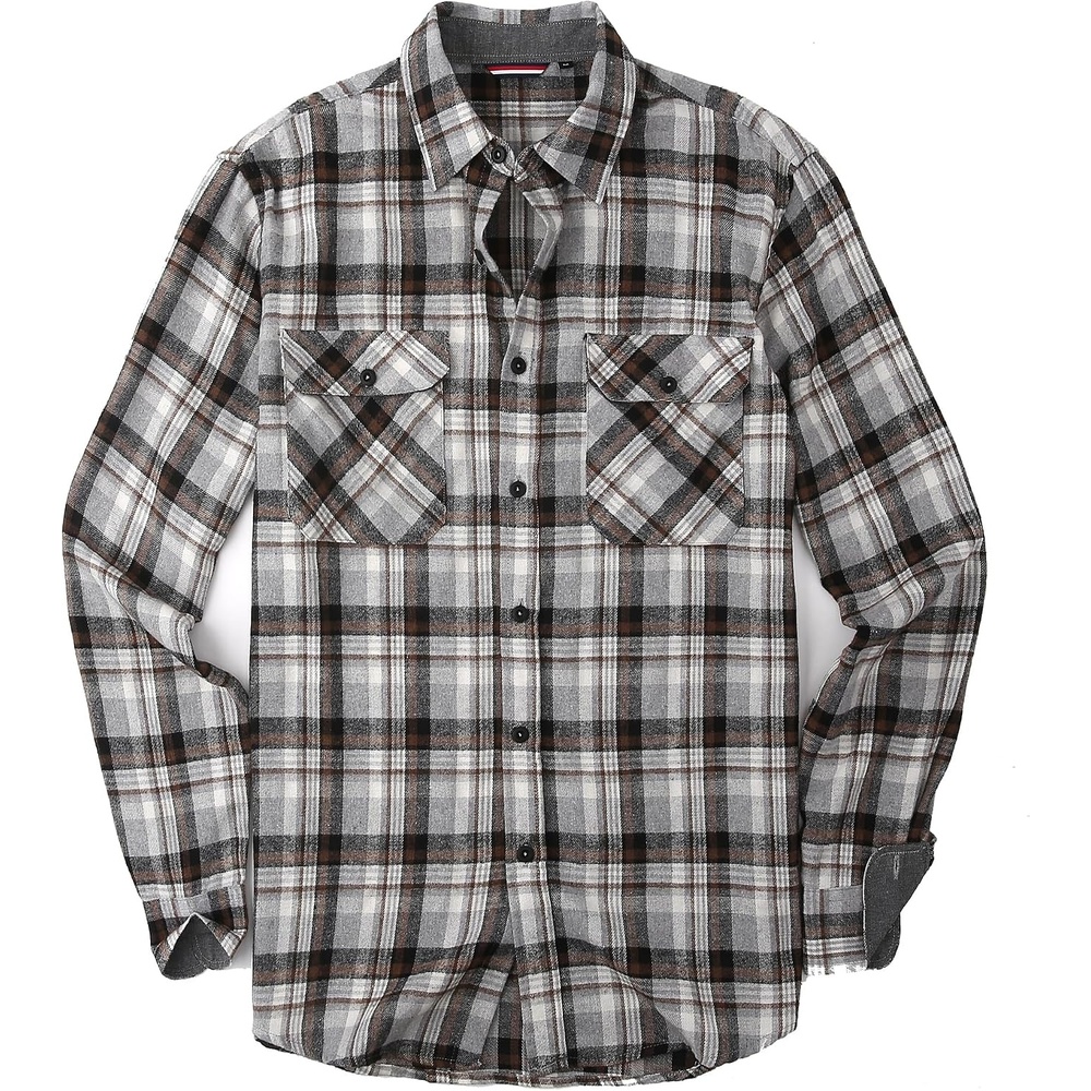 image:imageAlex Vando Mens Button Down Regular Fit Long Sleeve Casual Flannel ShirtsGreyWhiteCoffee