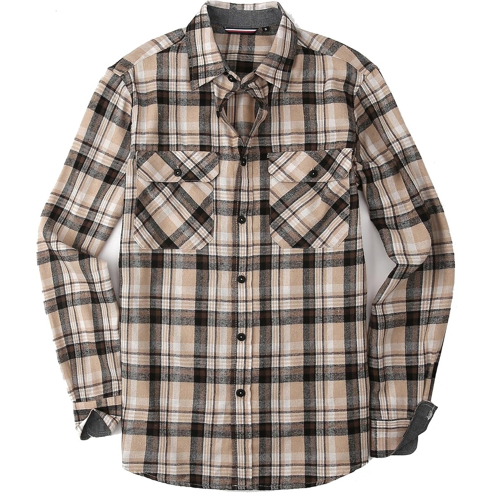 image:imageAlex Vando Mens Button Down Regular Fit Long Sleeve Casual Flannel ShirtsKhakiBlack 613