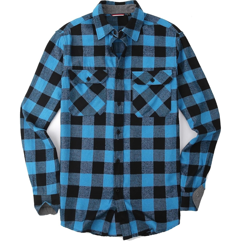 image:imageAlex Vando Mens Button Down Regular Fit Long Sleeve Casual Flannel ShirtsLtblueBlack