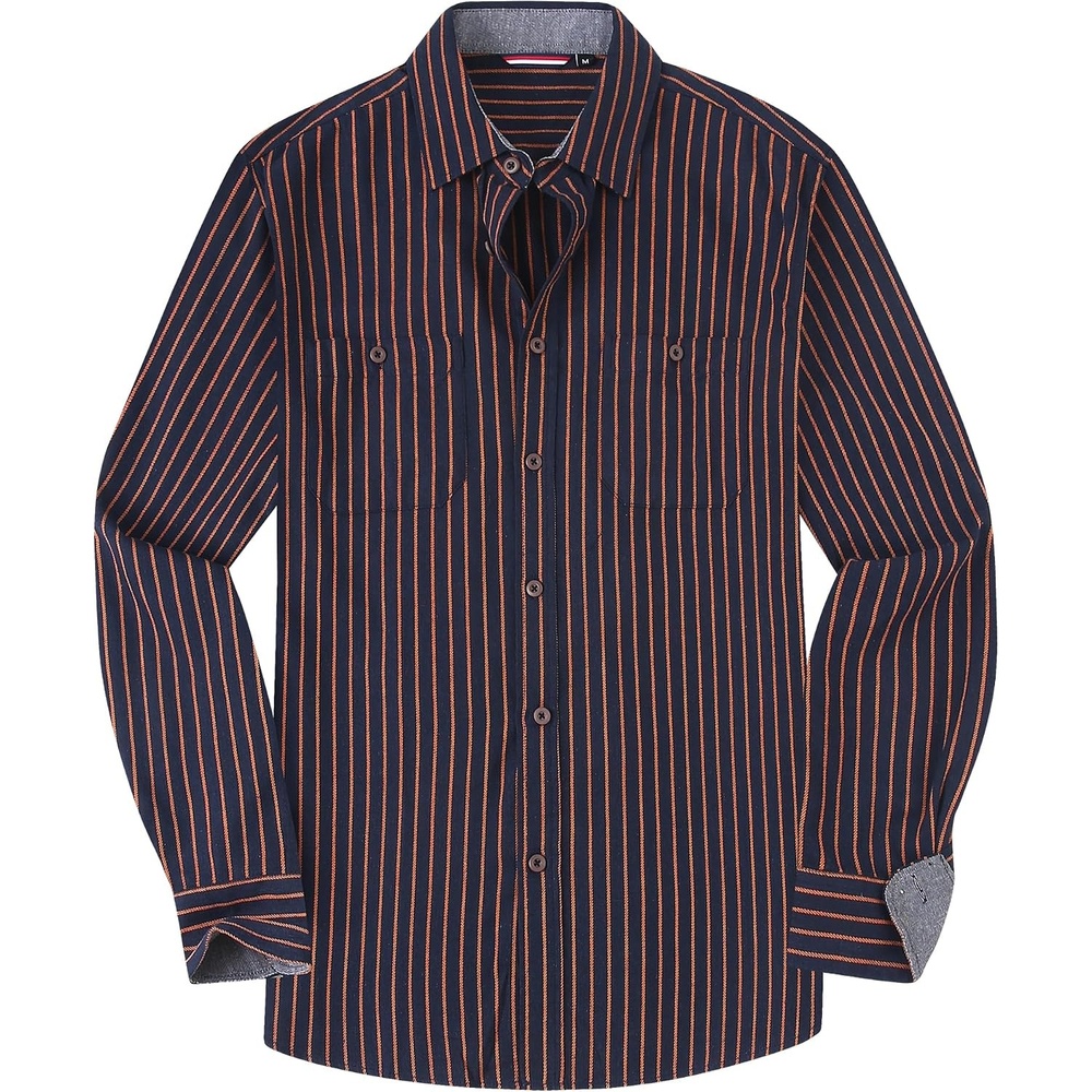 image:imageAlex Vando Mens Button Down Regular Fit Long Sleeve Casual Flannel ShirtsNavyOrange Stripe