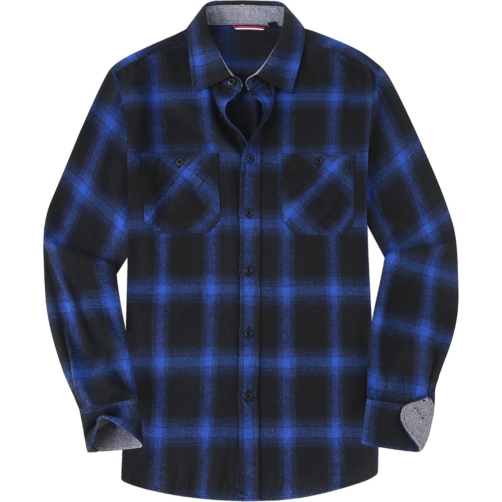 image:imageAlex Vando Mens Button Down Regular Fit Long Sleeve Casual Flannel ShirtsNavyRoyal
