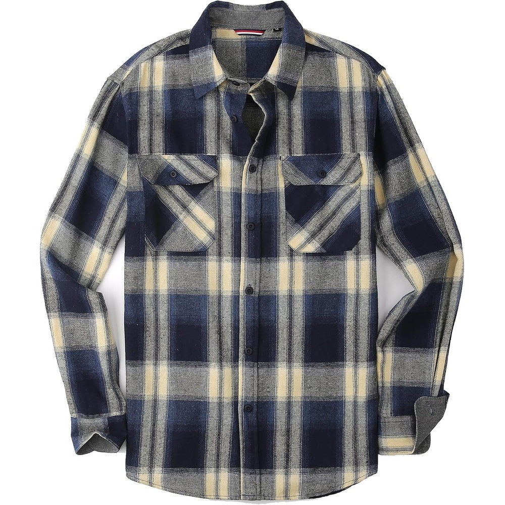 image:imageAlex Vando Mens Button Down Regular Fit Long Sleeve Casual Flannel ShirtsNavyYellow