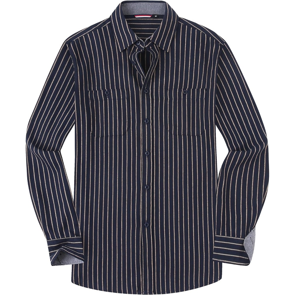 image:imageAlex Vando Mens Button Down Regular Fit Long Sleeve Casual Flannel ShirtsNavyYellow Stripe