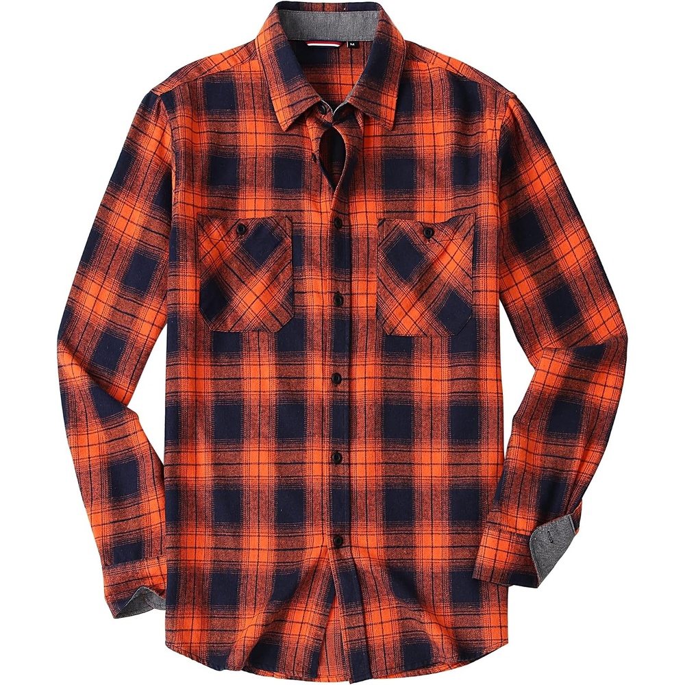 image:imageAlex Vando Mens Button Down Regular Fit Long Sleeve Casual Flannel ShirtsOrangeNavy