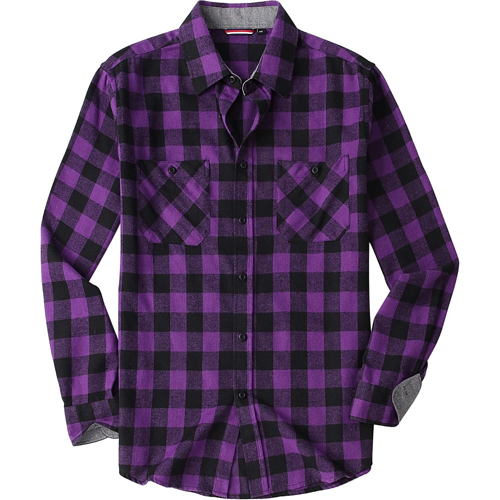 image:imageAlex Vando Mens Button Down Regular Fit Long Sleeve Casual Flannel ShirtsPurpleBlack