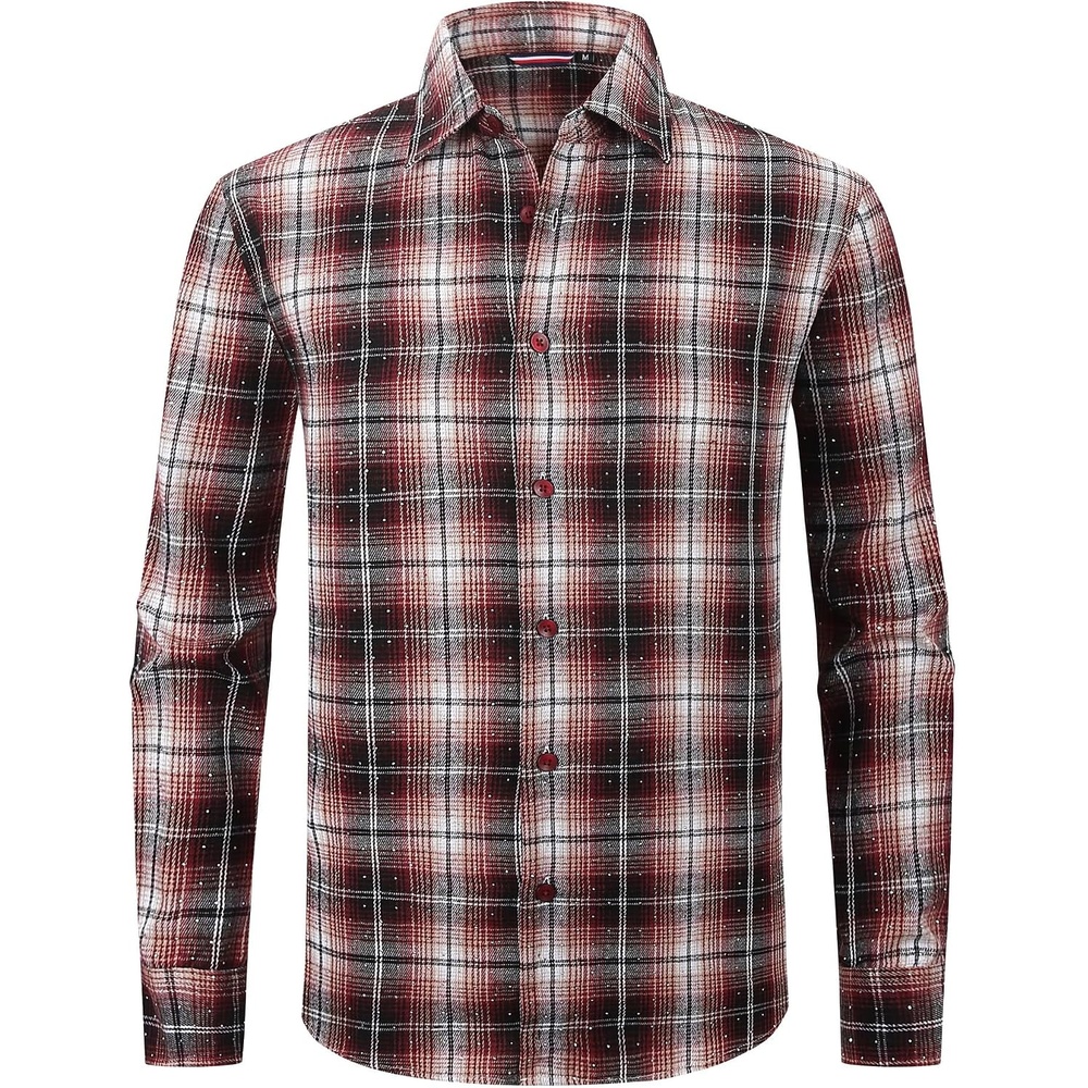 image:imageAlex Vando Mens Button Down Regular Fit Long Sleeve Casual Flannel ShirtsRhinestone WineBlack