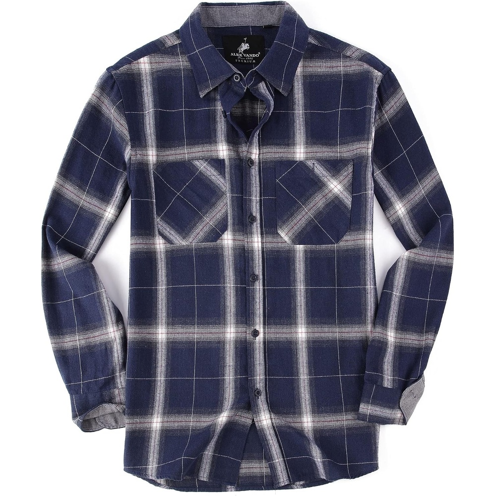 image:imageAlex Vando Mens Button Down Regular Fit Long Sleeve Casual Flannel ShirtsRoyalWhite