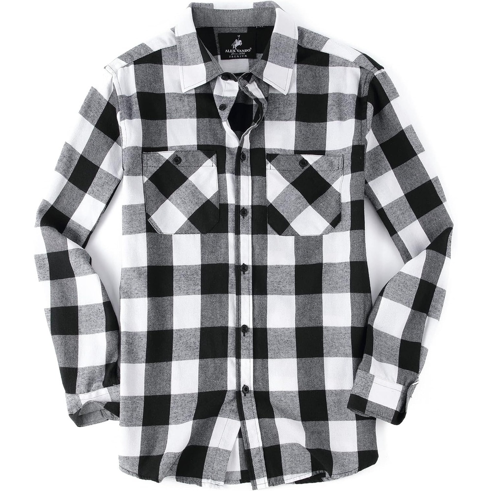 image:imageAlex Vando Mens Button Down Regular Fit Long Sleeve Casual Flannel ShirtsWhiteBlack