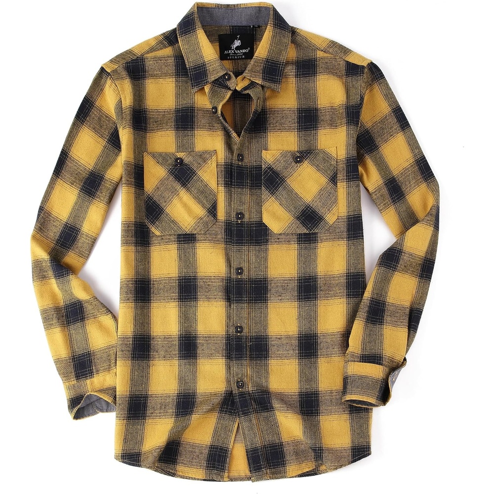 image:imageAlex Vando Mens Button Down Regular Fit Long Sleeve Casual Flannel ShirtsYellow
