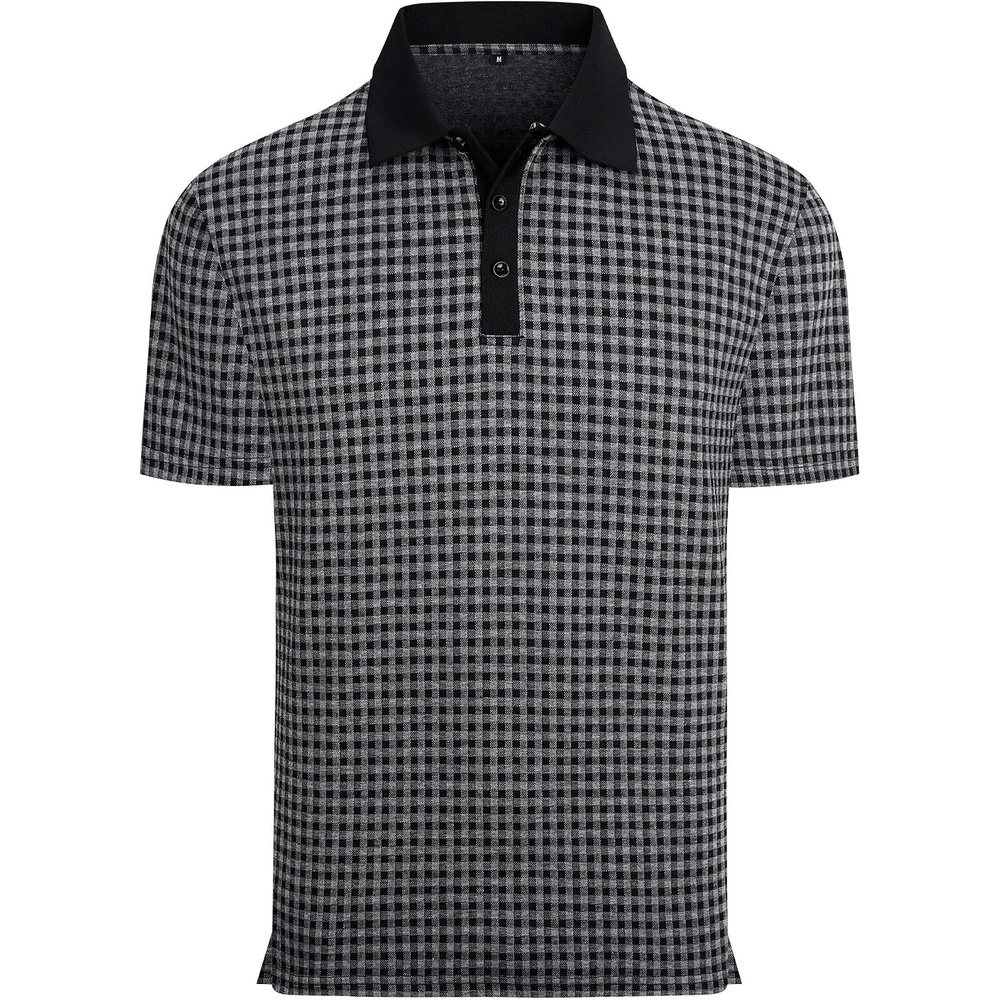 image:imageAlex Vando Mens Printed Golf Shirt Cooling Short Sleeve Dress Polo ShirtsBlackGrey