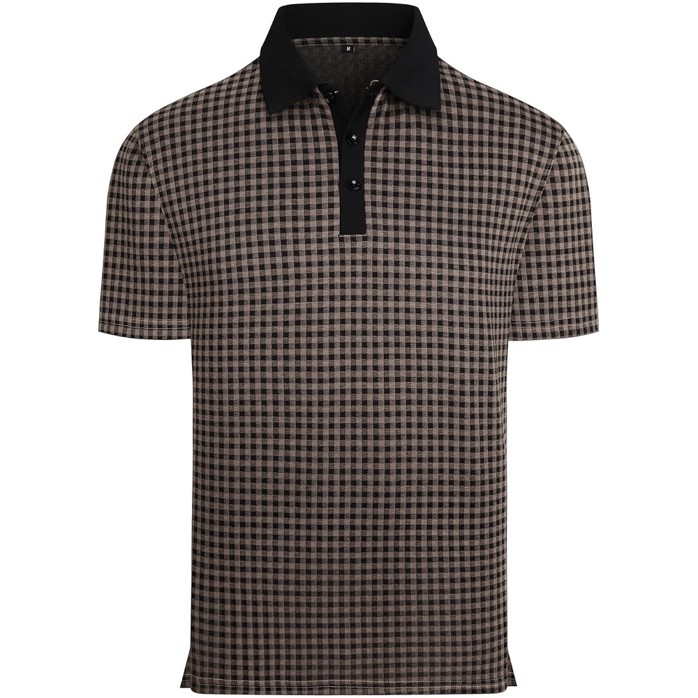 image:imageAlex Vando Mens Printed Golf Shirt Cooling Short Sleeve Dress Polo ShirtsBlackKhaki